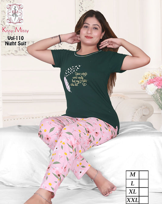 Girls' Lycra Printed Night Suit - kisssy messy