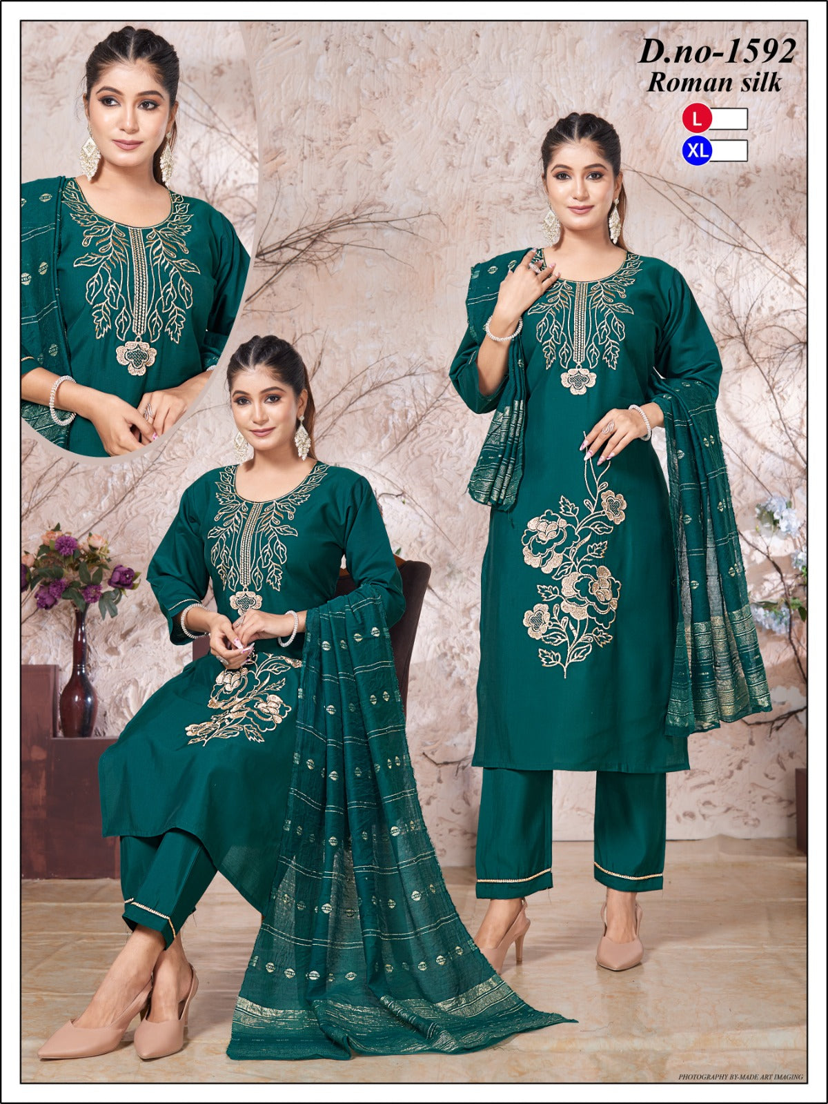Women's Heavy Embroidery Roman Silk