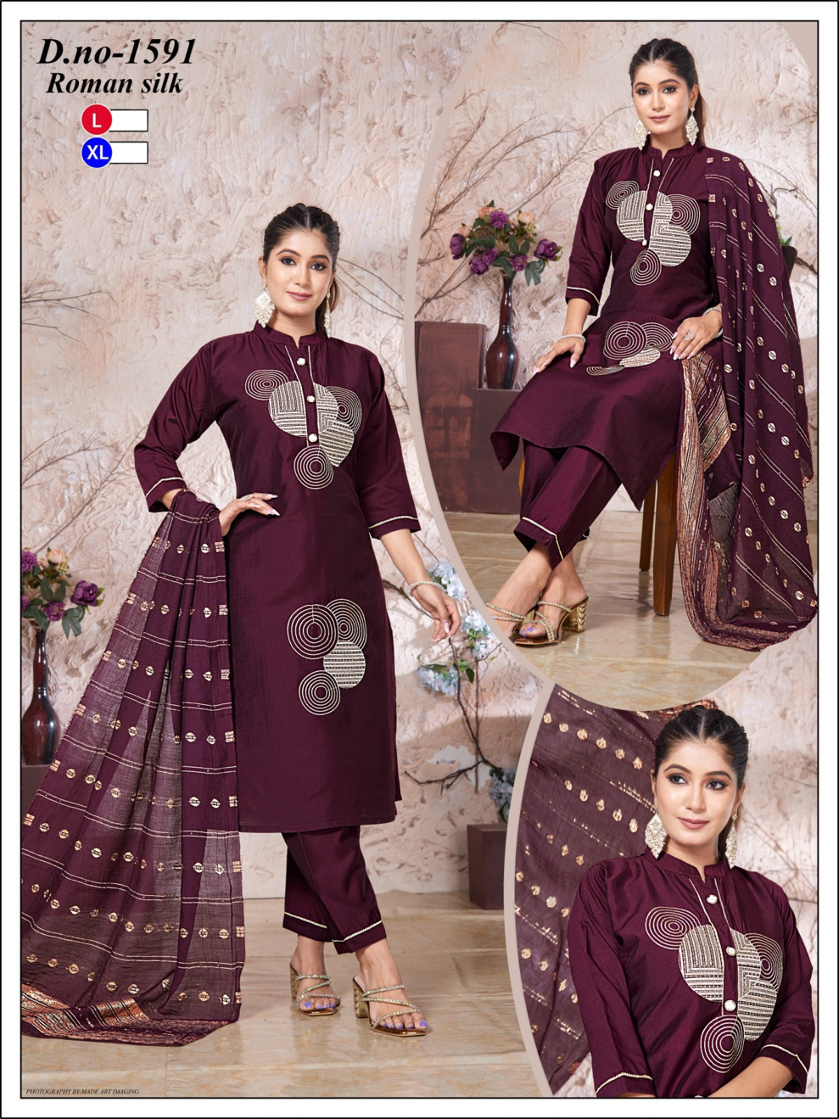 Women's Heavy Embroidery Roman Silk
