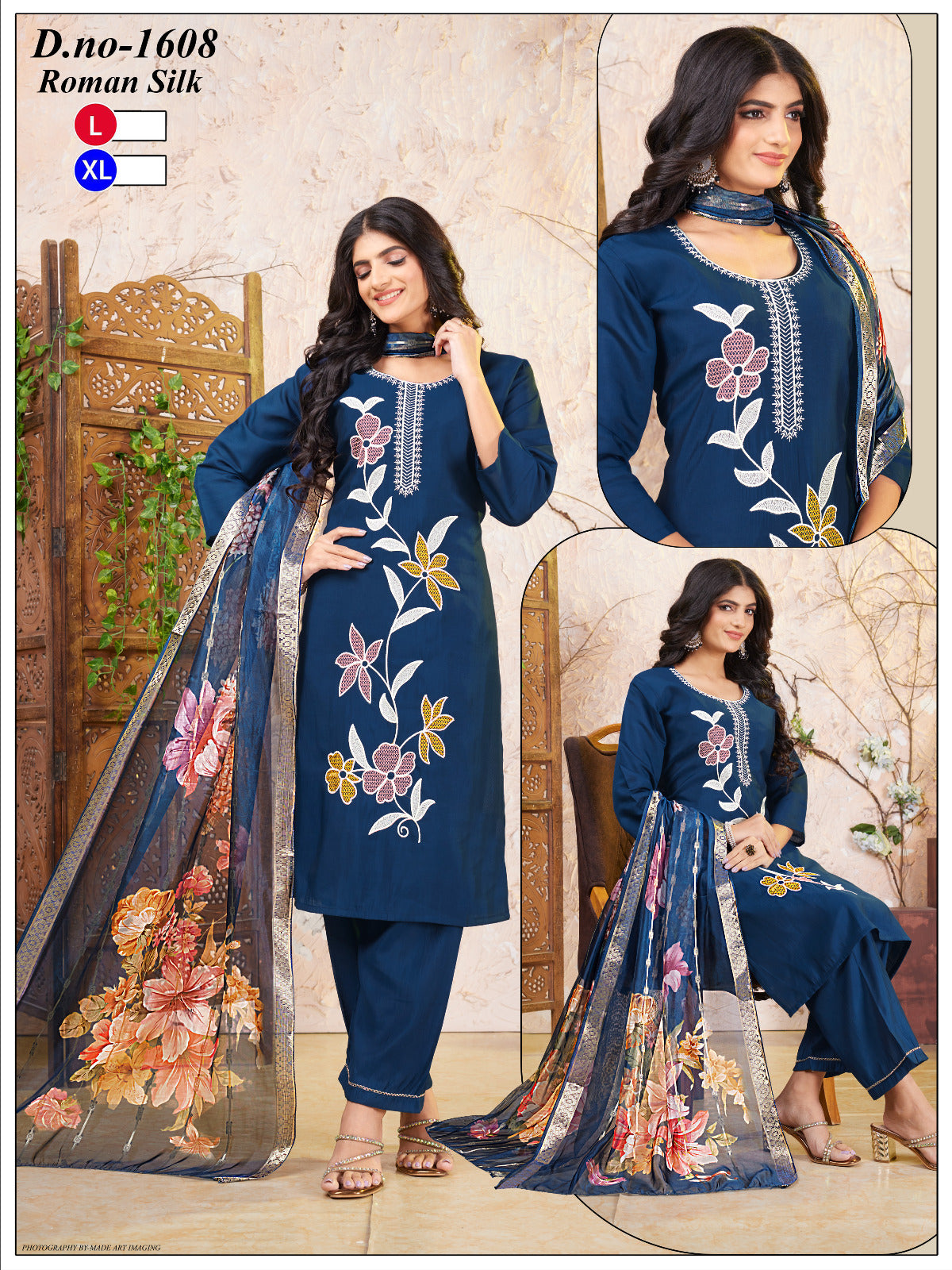 Women's Heavy Embroidery Roman Silk