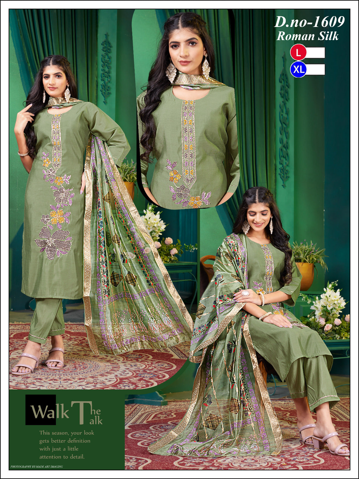 Women's Heavy Embroidery Roman Silk