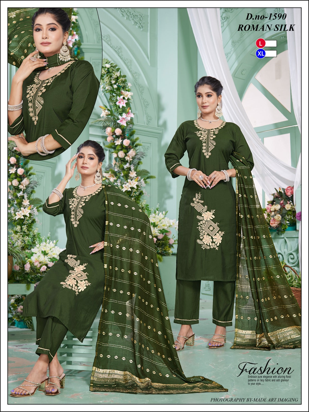 Women's Heavy Embroidery Roman Silk