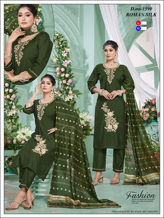 Women's Heavy Embroidery Roman Silk