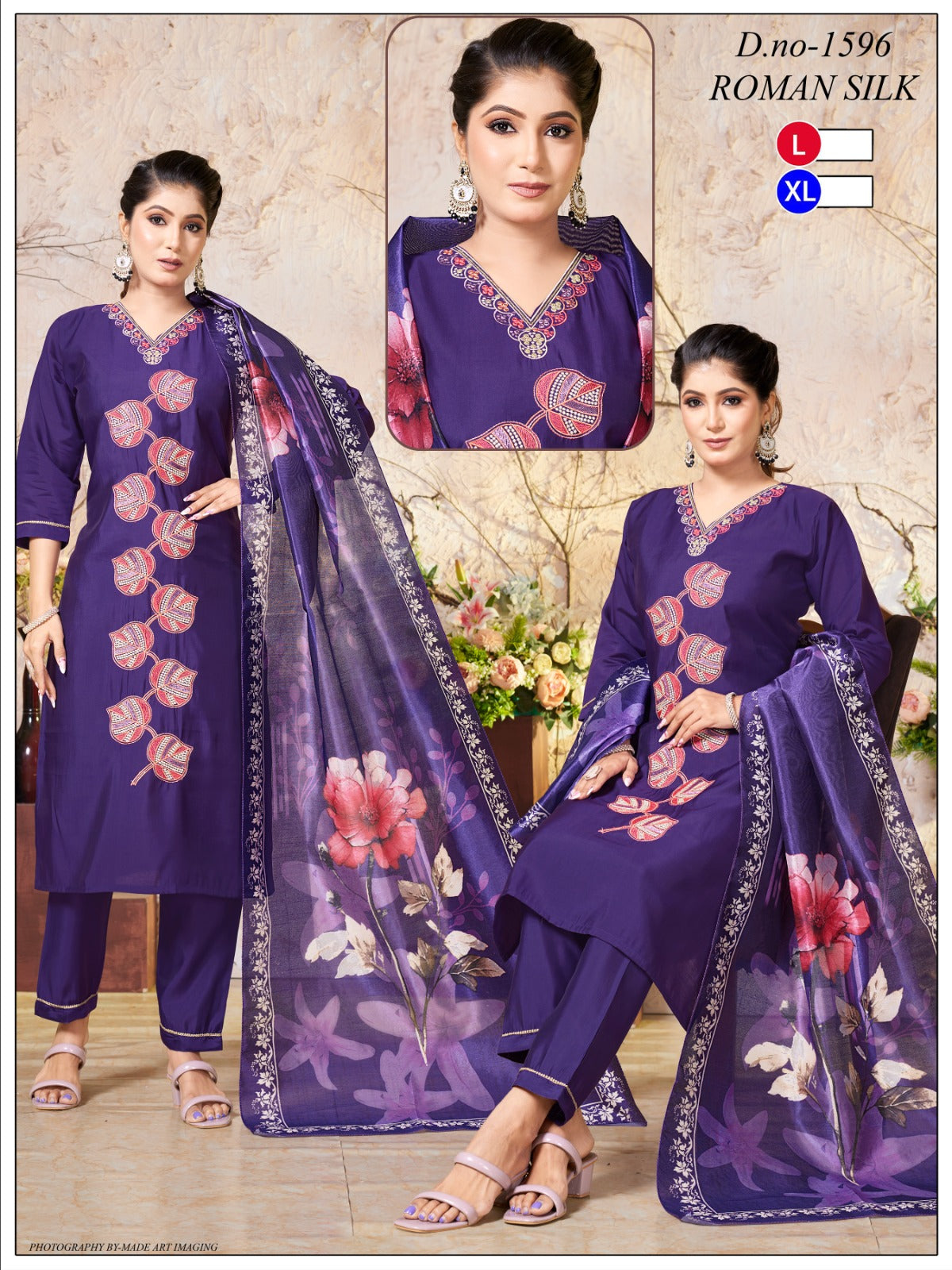 Women's Heavy Embroidery Roman Silk