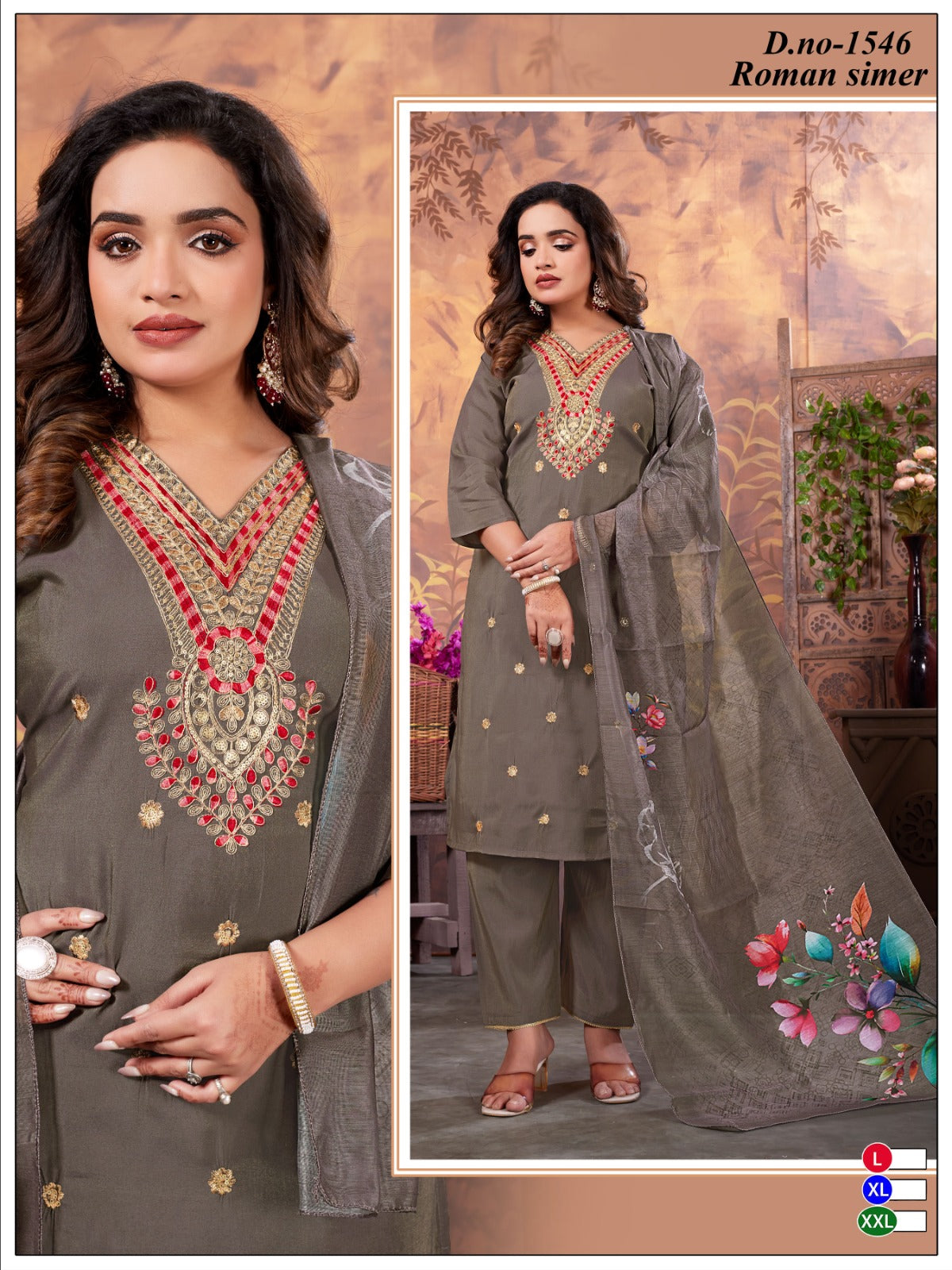 Women's Heavy Embroidery Roman Silk