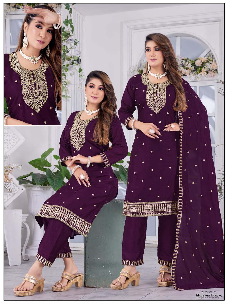 Women dupattta work Vichitra silk