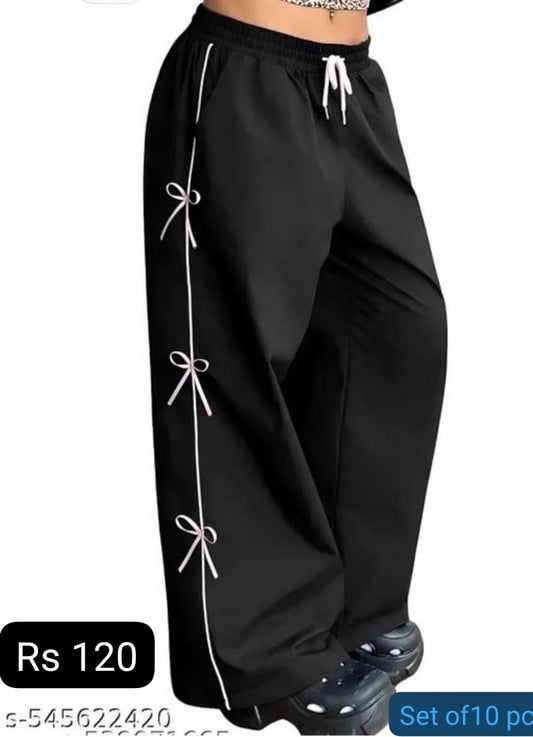 Black Bow-Tie Wide-Leg Pants | Wholesale Bottomwear