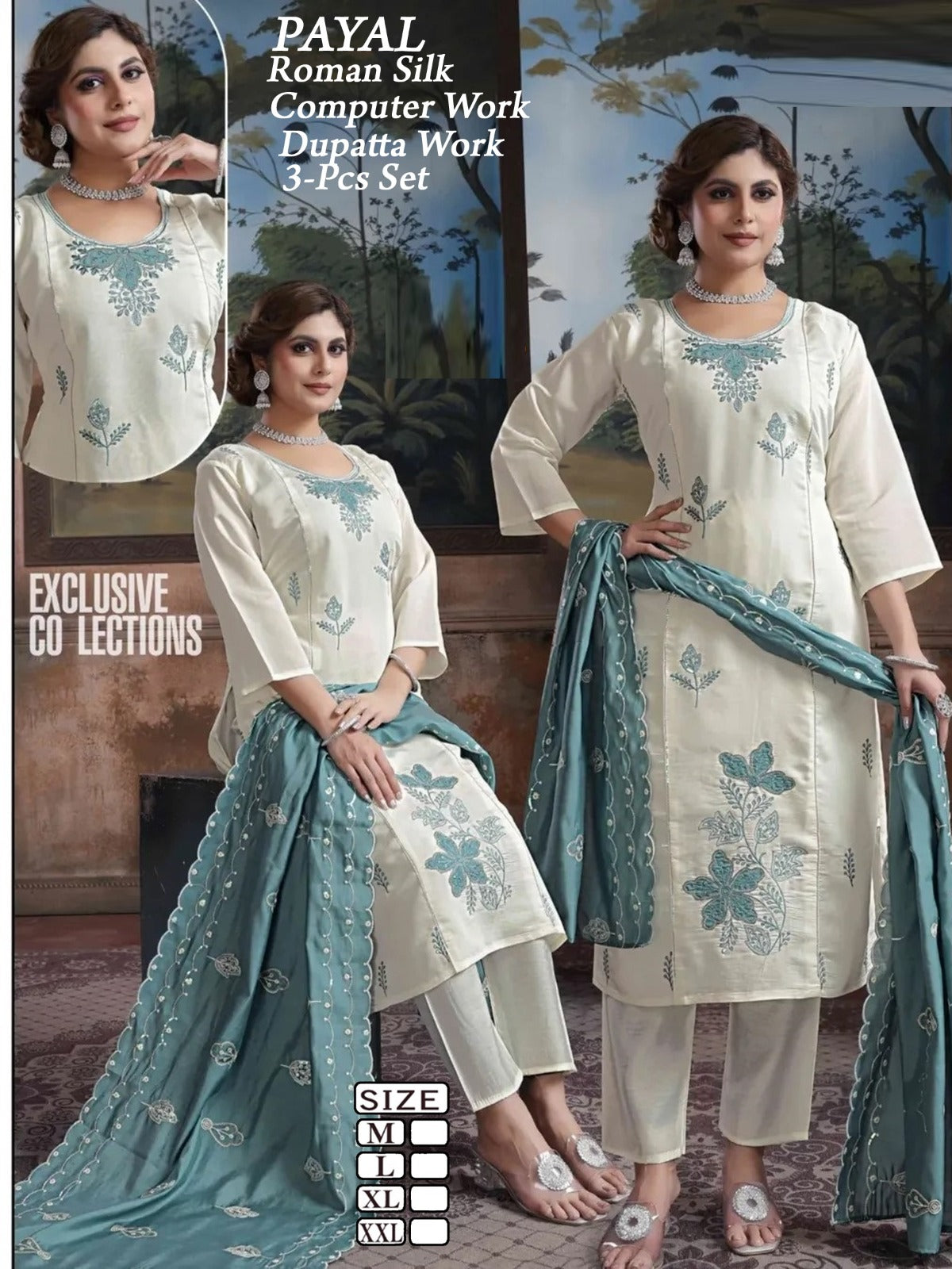 Coral Flower - Majestic White | 3pc kurti pant | Wholesale