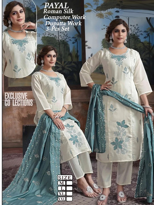 Coral Flower - Majestic White | 3pc kurti pant | Wholesale