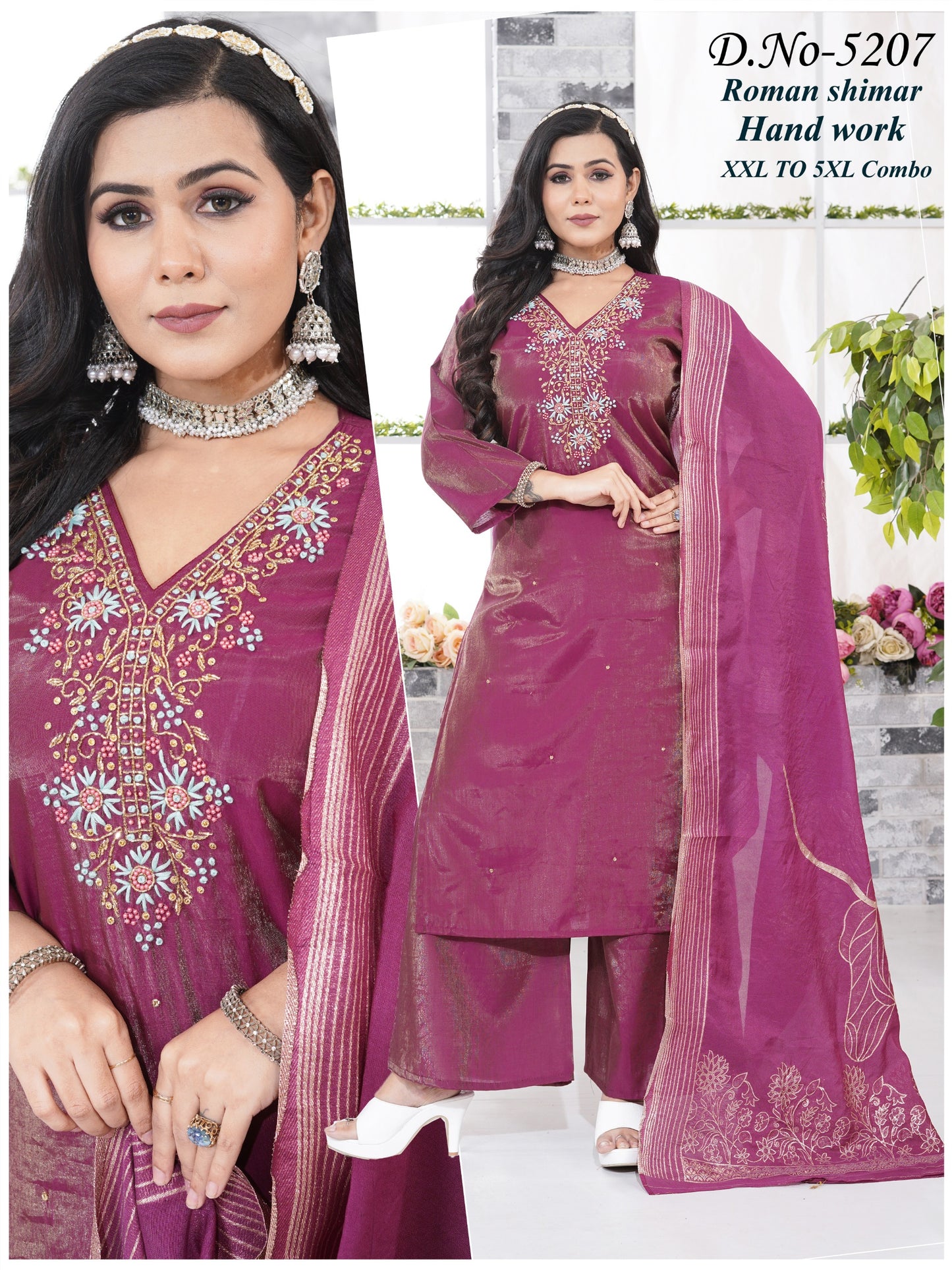 Roman Shimar Fabric kurti hand work