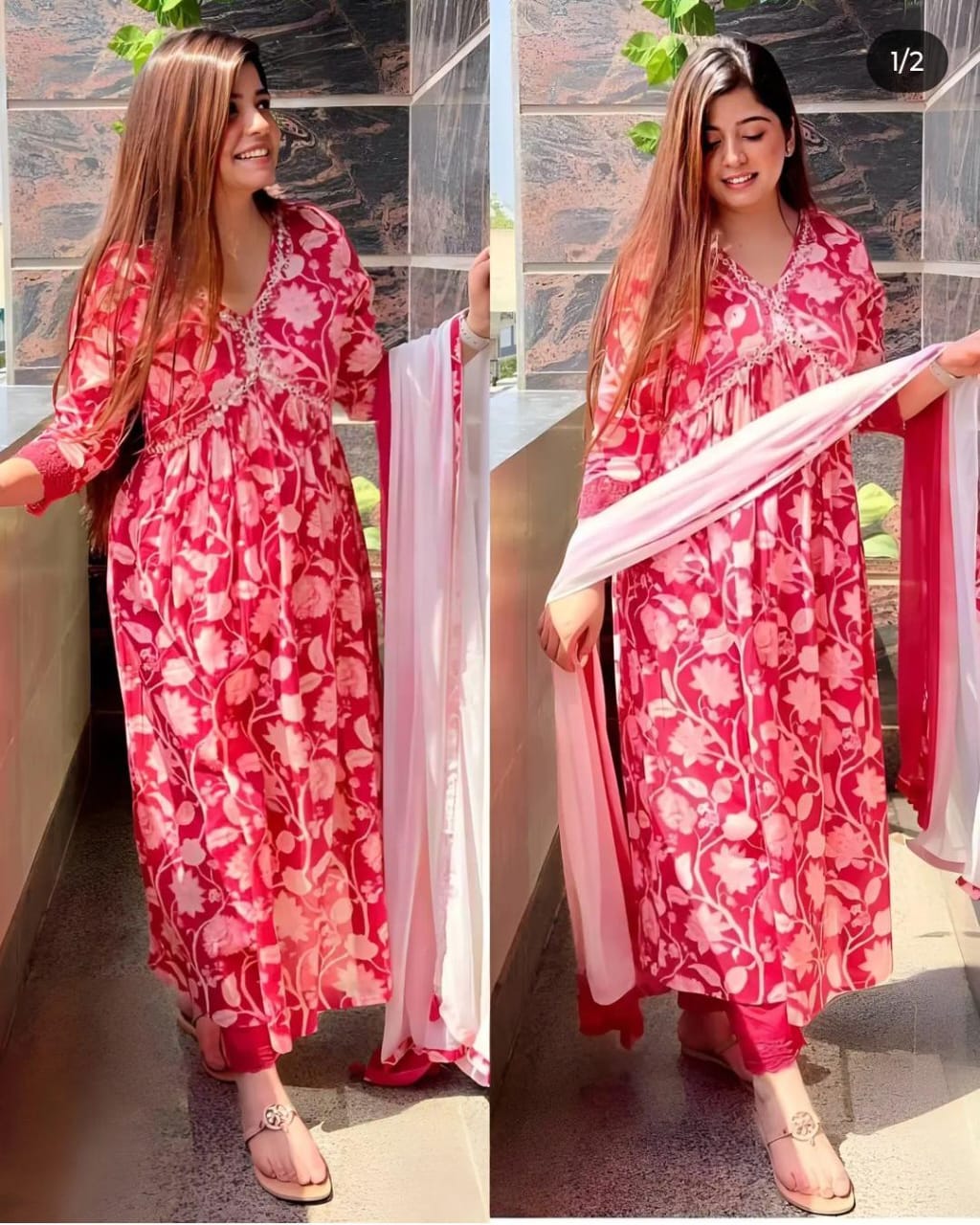 Cotton Anarkali Kurti with Pant and Dupatta