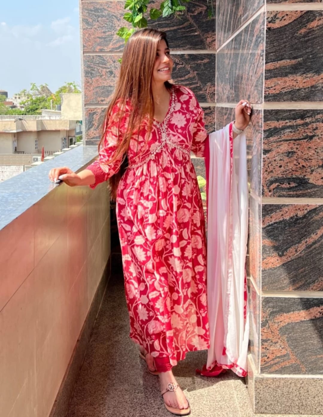 Cotton Anarkali Kurti with Pant and Dupatta