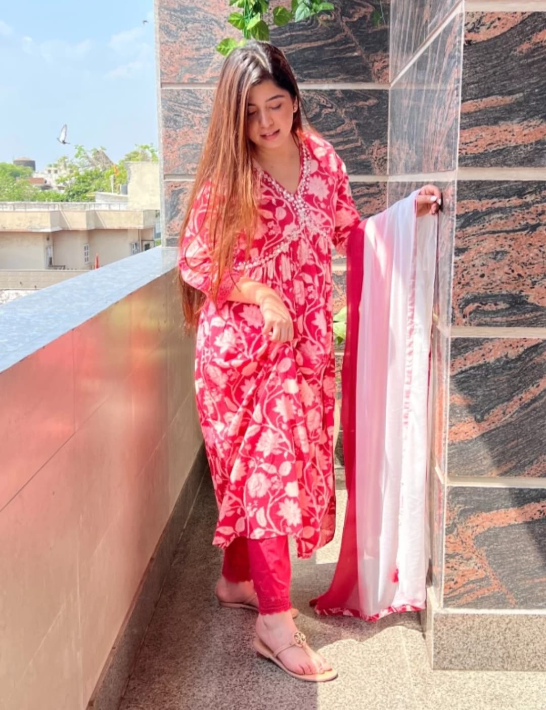 Cotton Anarkali Kurti with Pant and Dupatta