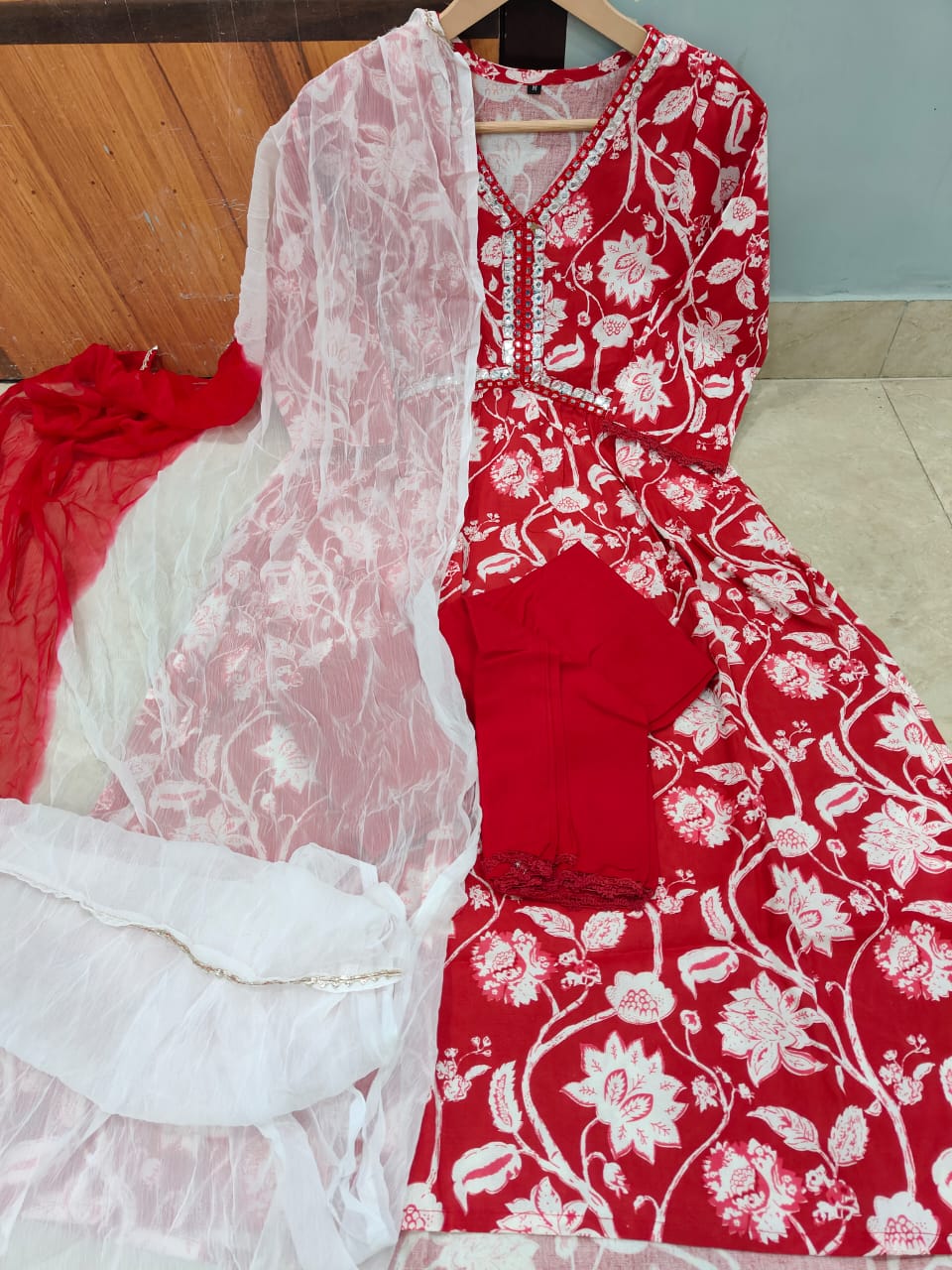 Cotton Anarkali Kurti with Pant and Dupatta