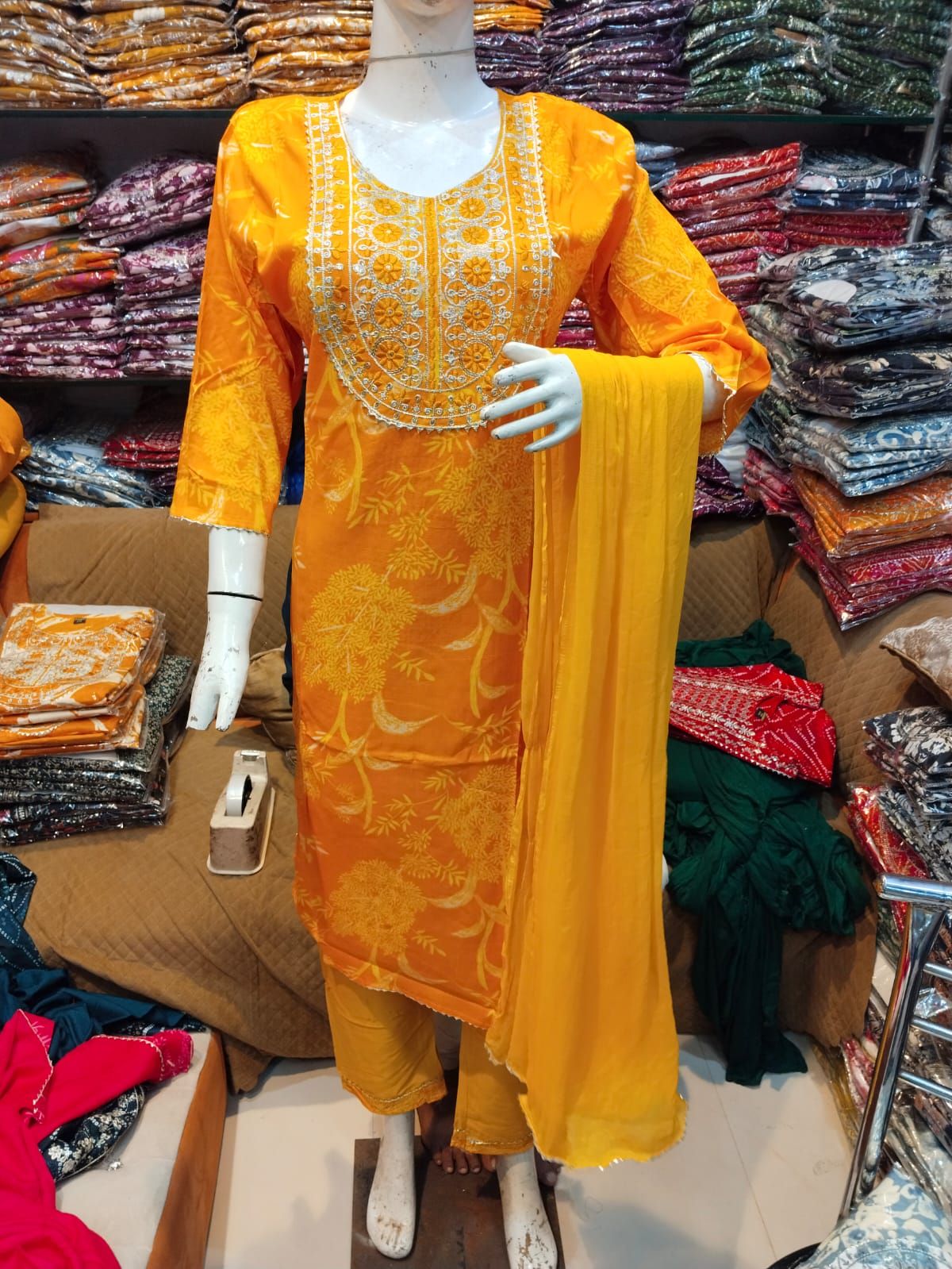 Rayon Foil Print Anarkali Kurta Set