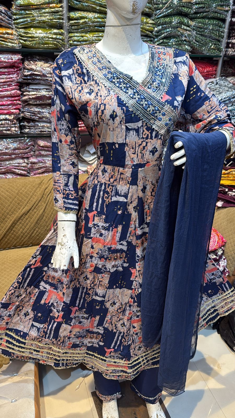 Rayon foil Angrakha frock 3pc