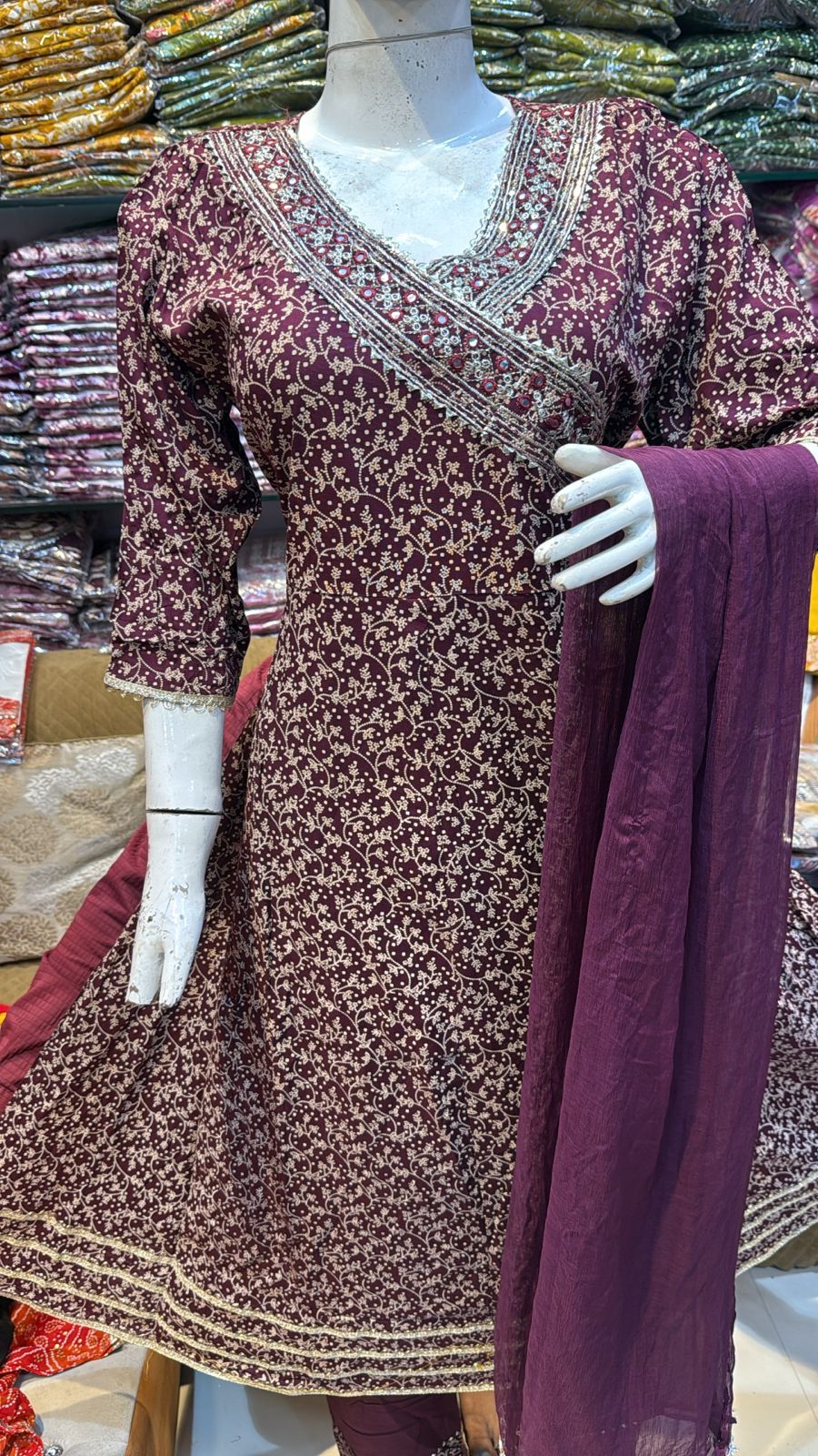 Rayon foil Angrakha frock 3pc