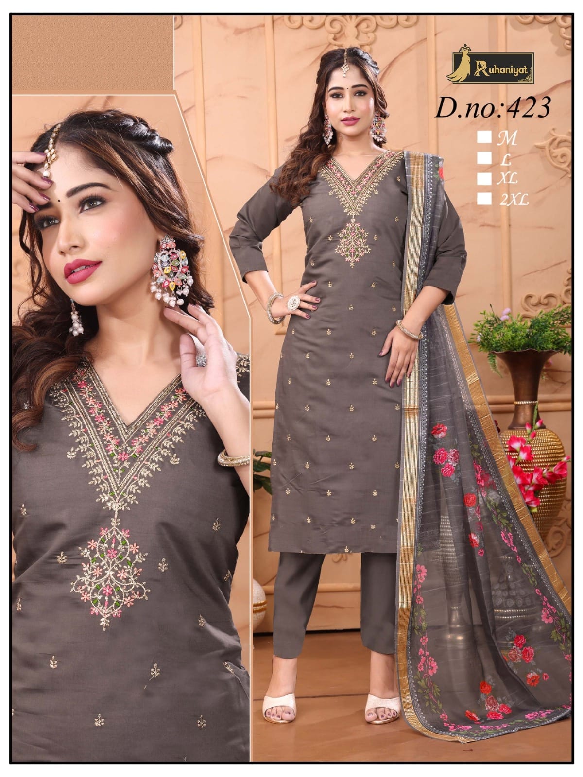 Quality roman silk v-neck embroidery affordable.