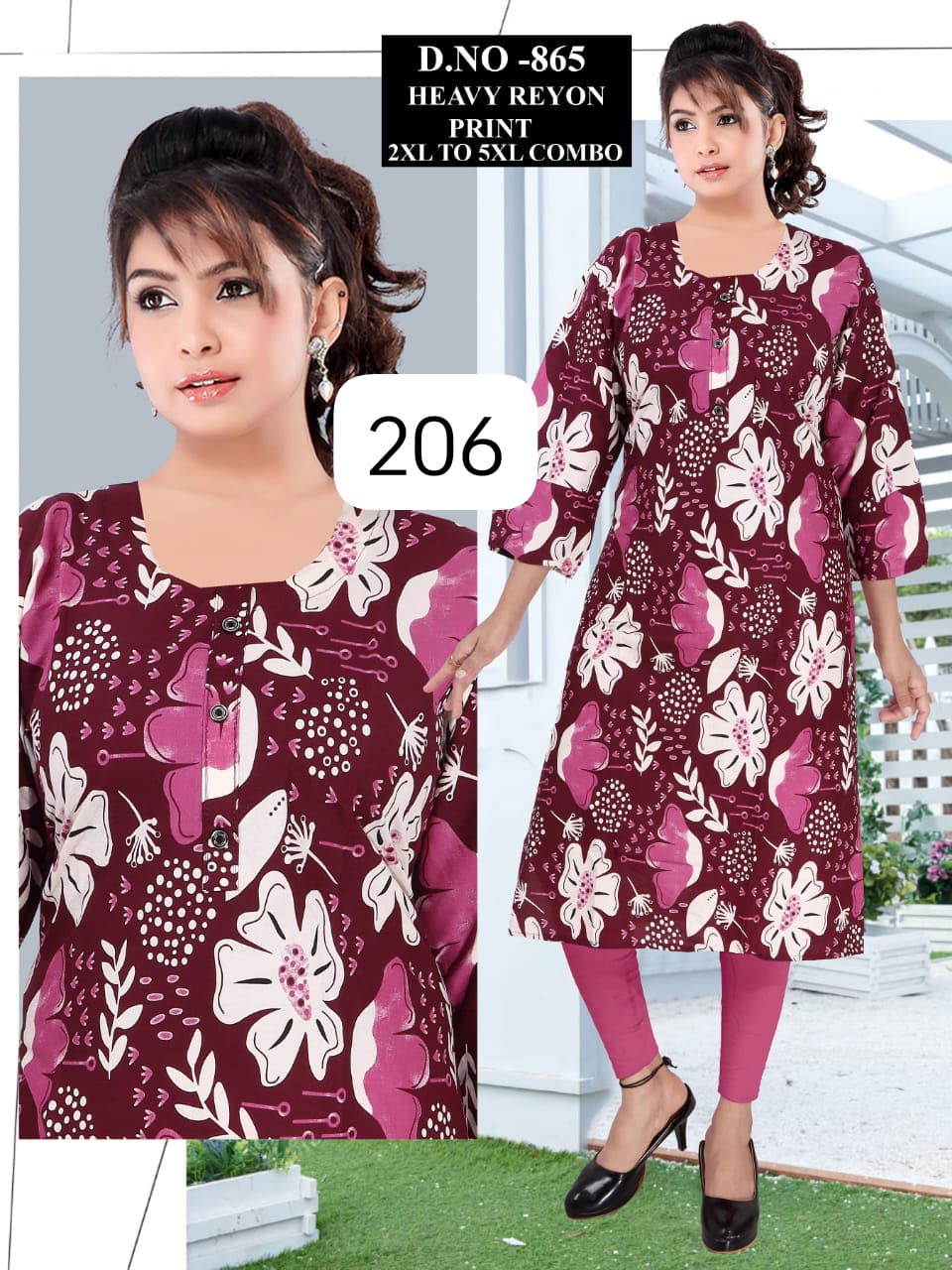 Girls' heavy reyon print kurti