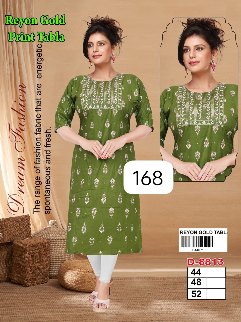 Girls' reyon gold tabla print kurti