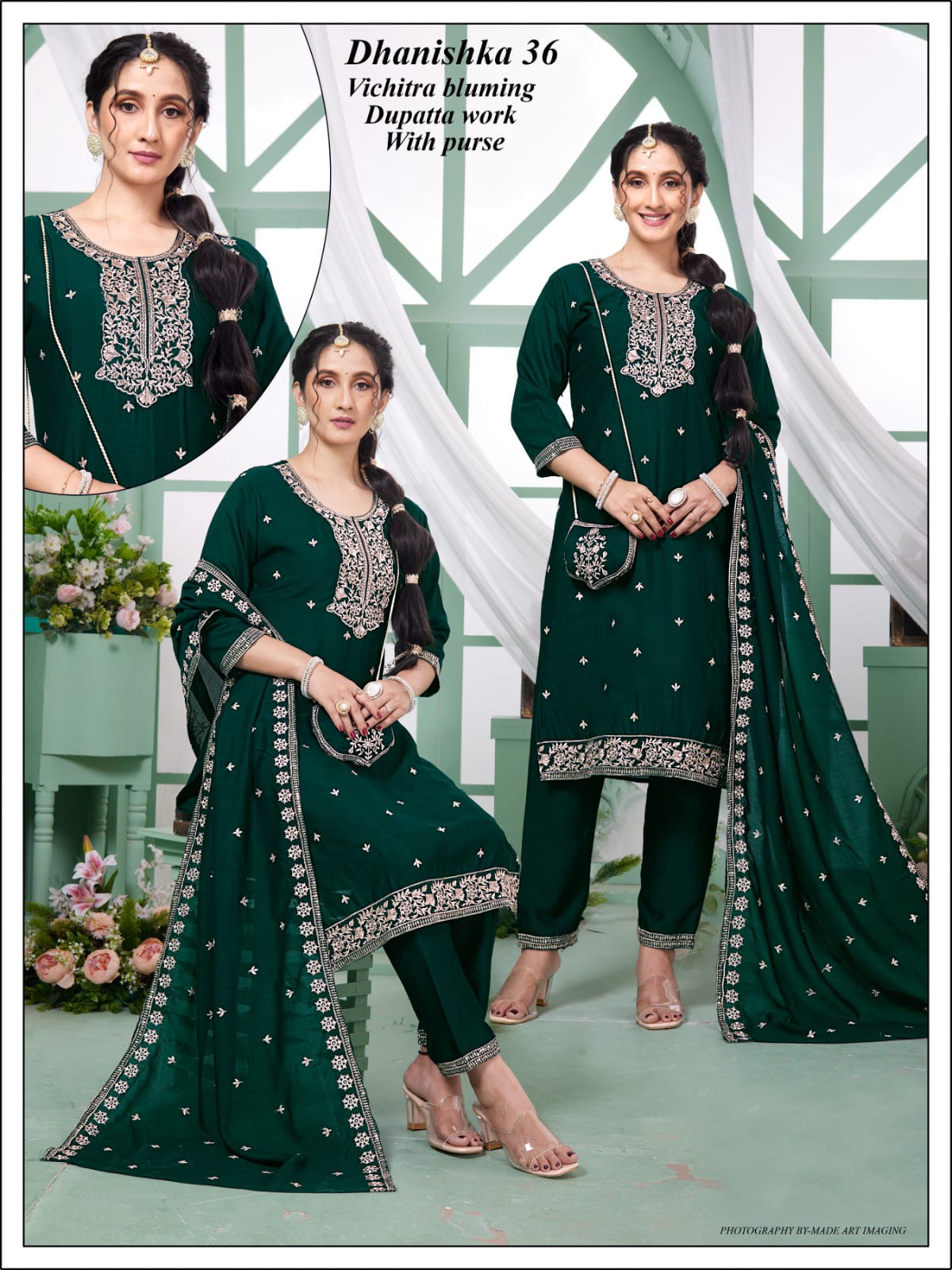 Vichitra 3-Piece Suit Set with Embroidery