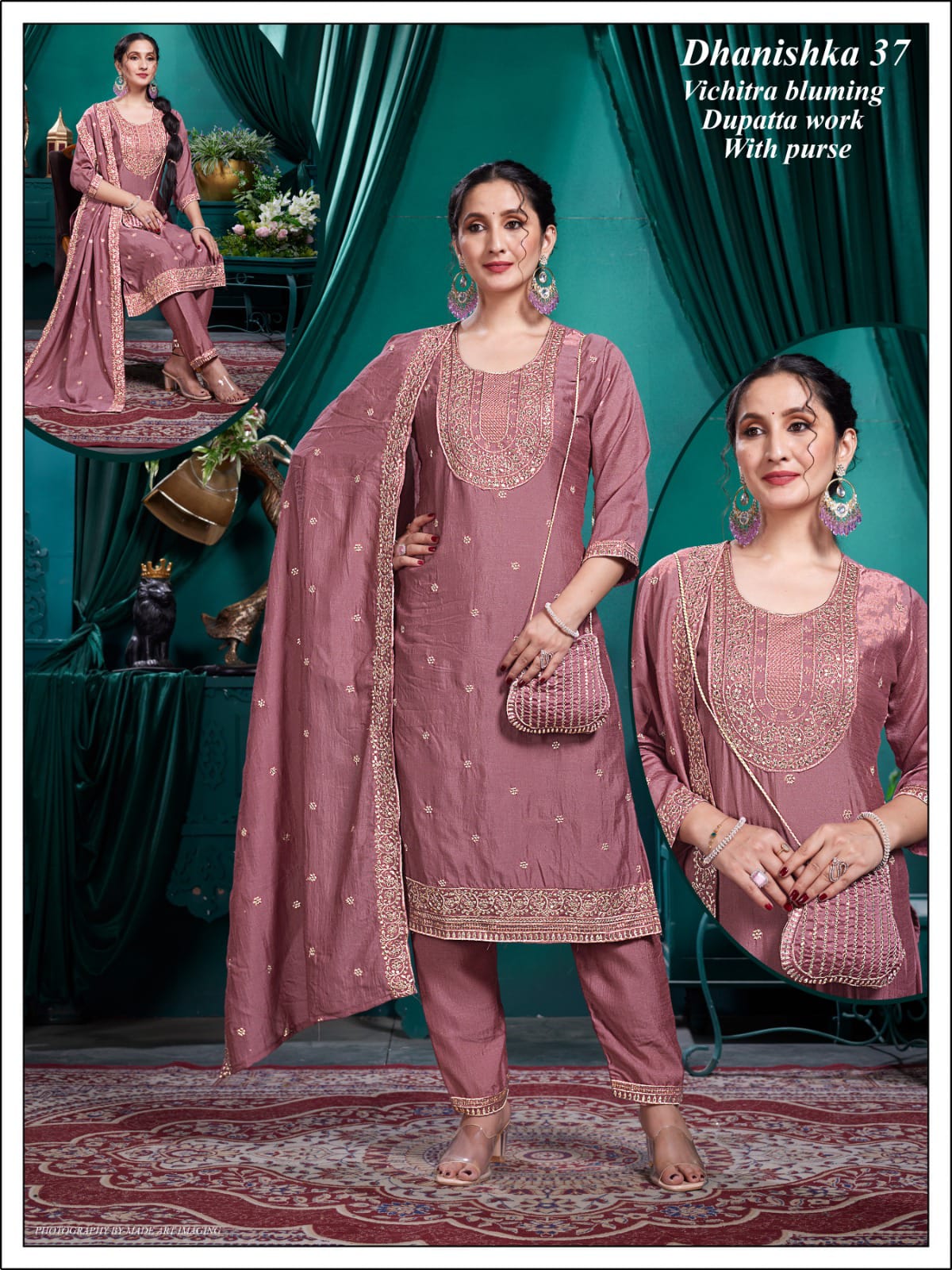 Vichitra 3-Piece Suit Set with Embroidery