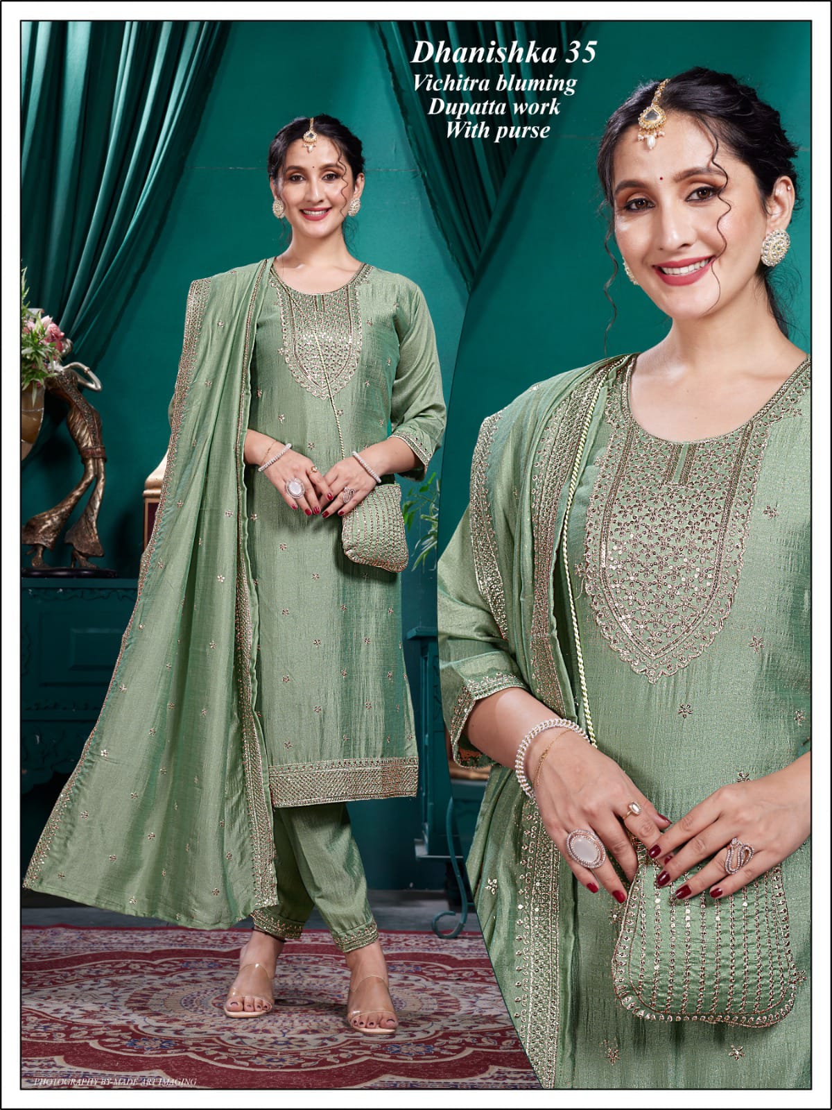 Vichitra 3-Piece Suit Set with Embroidery