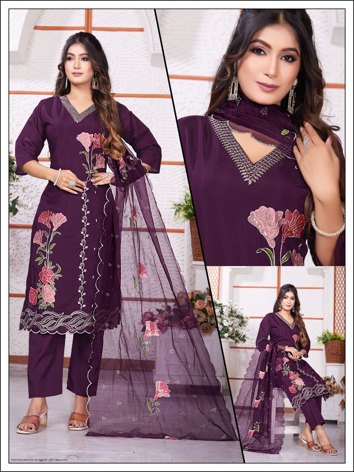 Roman silk 3-Piece Suit Set with Embroidery