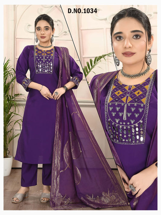 Roman Silk Suit Set with Hand Work and Digital Dupatta