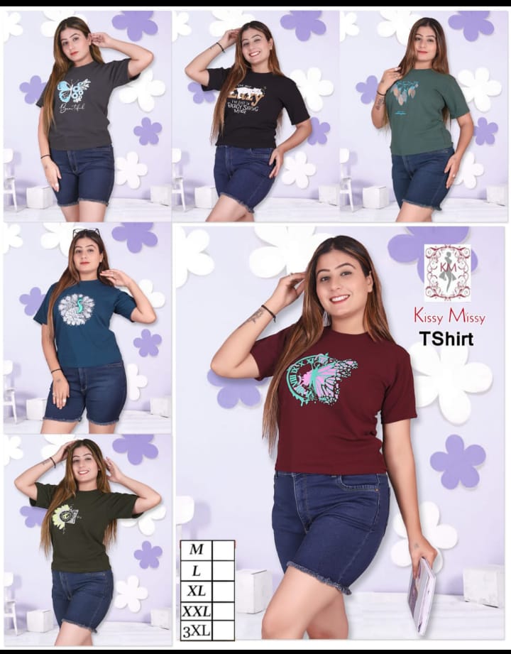 Kissy Missy Girls' Down shoulder cotton tshirt