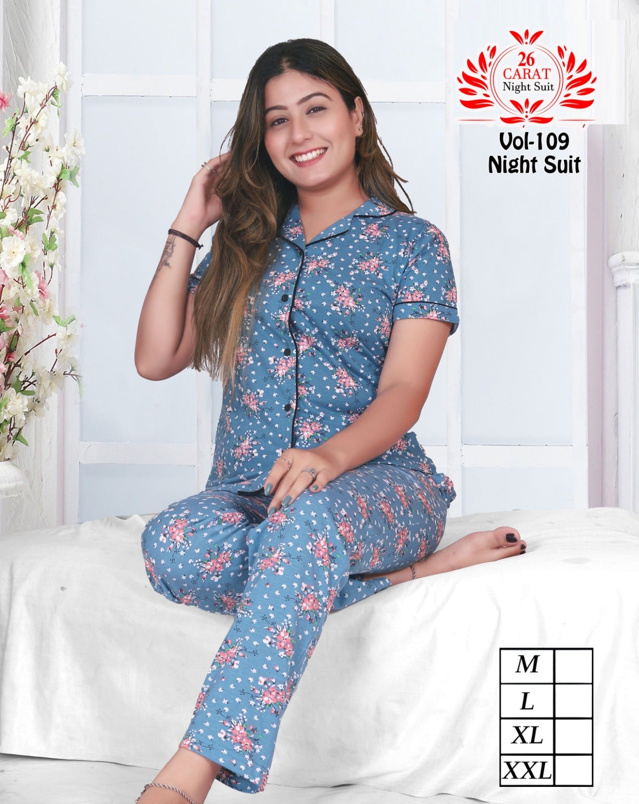 Front open Collar Night Suit - Softmoon