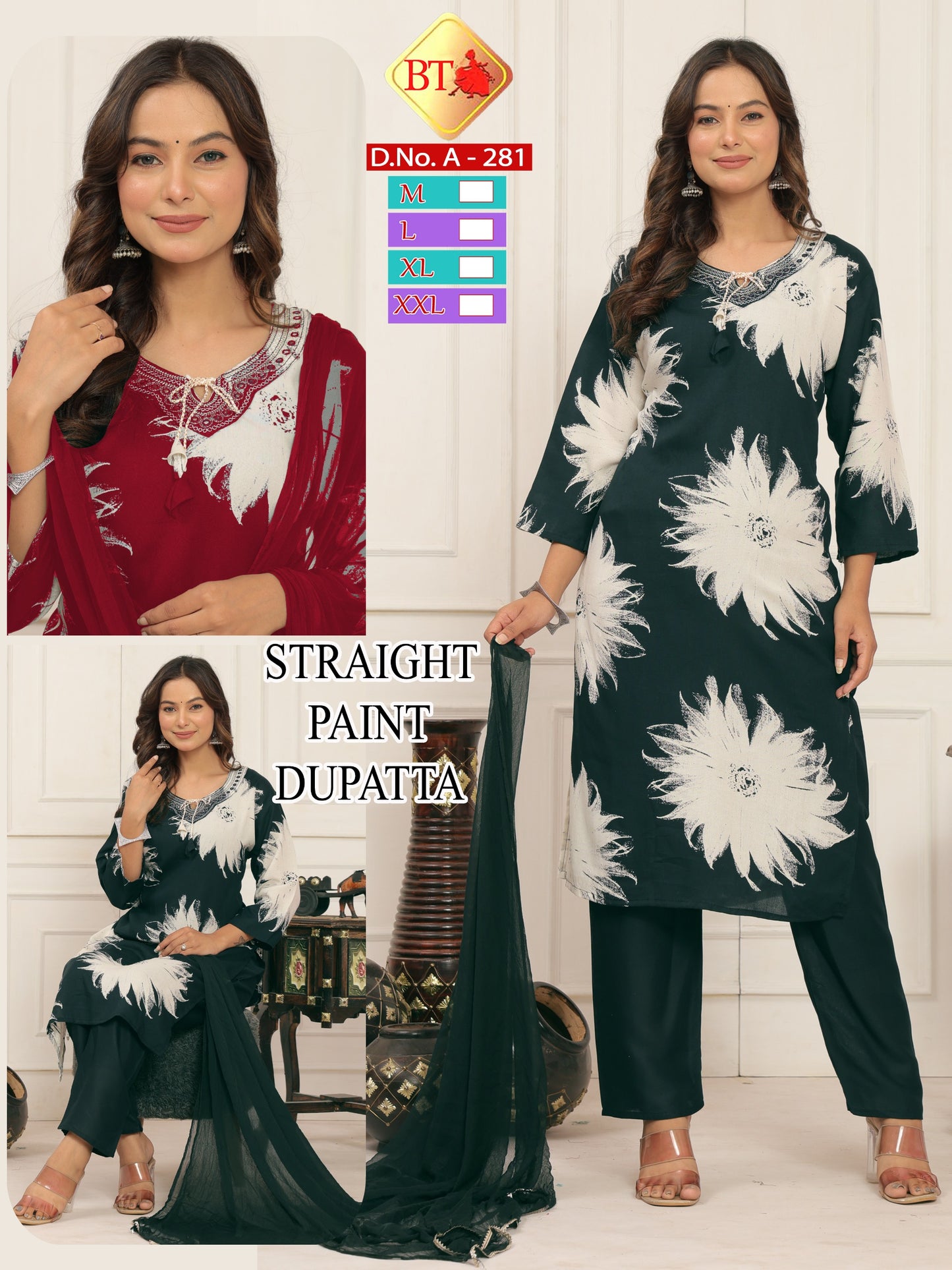 Elegant Boat Neck Rayon 3-Piece Set – Combo of 4