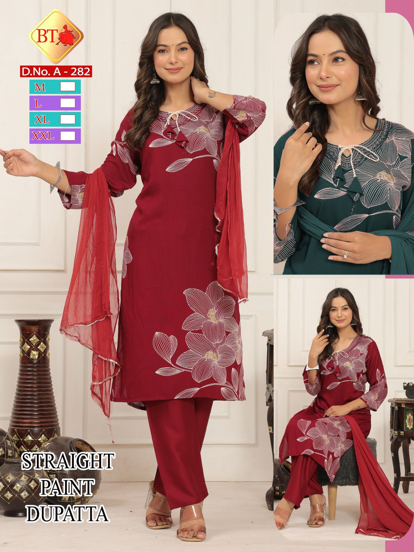 Elegant Boat Neck Rayon 3-Piece Set – Combo of 4