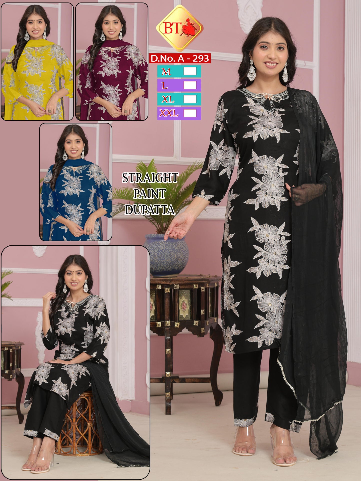 Elegant Boat Neck Rayon 3-Piece Set – Combo of 4