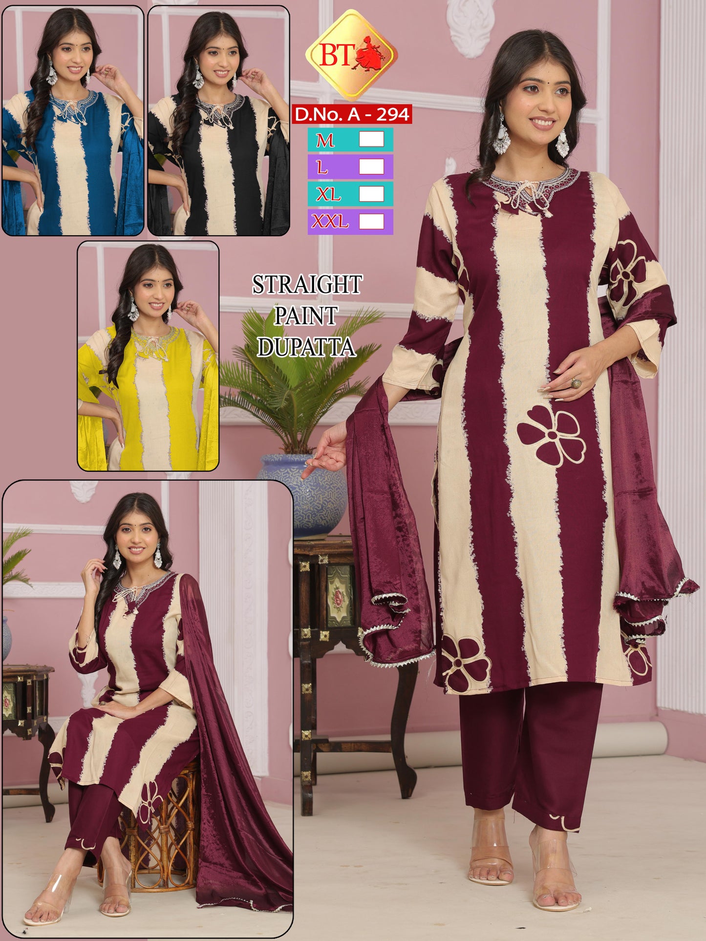 Elegant Boat Neck Rayon 3-Piece Set – Combo of 4